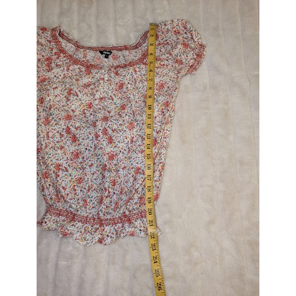 Nuon Women's Cotton Smocked Floral Short Sleeve Elastic Waist Blouse Small - Picture 6 of 10